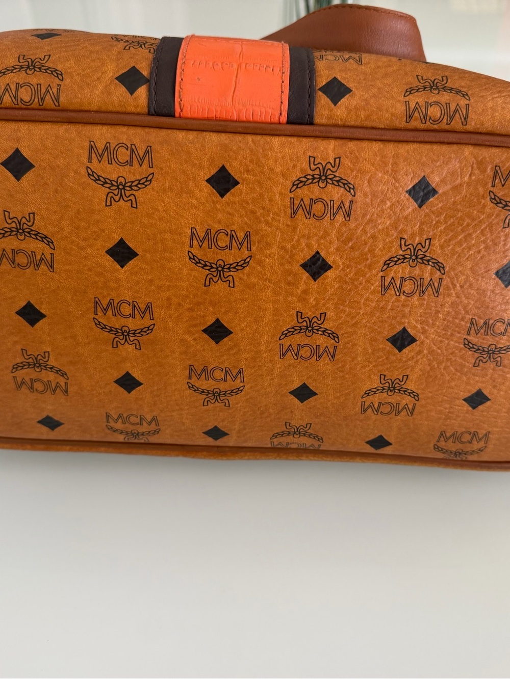 MCM Cognac and Orange Visetos Stripe Tote with Matching Wallet - Picture 12 of 14